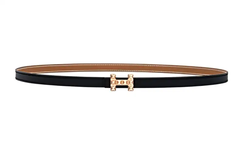 HERMES Medor Gold Buckle Epsom Calfskin Double Sided Leather Belt Medor Women's Black Width 1.3cm