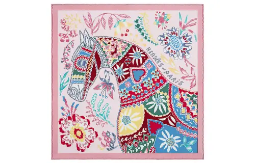 HERMES Scarves Women's Pink/Denim Blue/Yellow