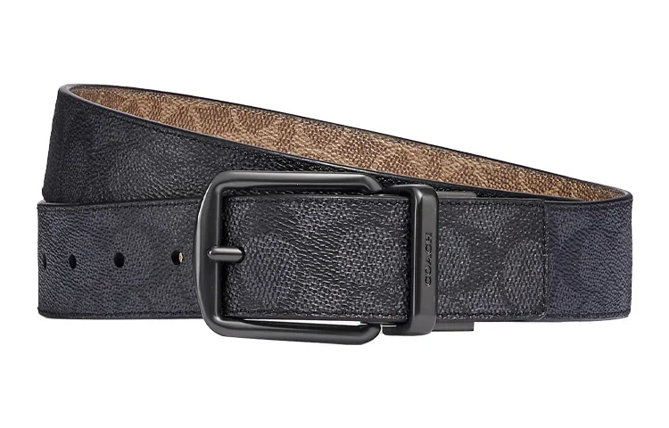 COACH Coated Canvas Leather Belts Men's Black/Brown Width 3.8cm