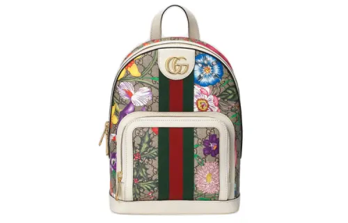 GUCCI Ophidia Canvas With Leather Backpack Small Women's Ebony/White/Multicolor