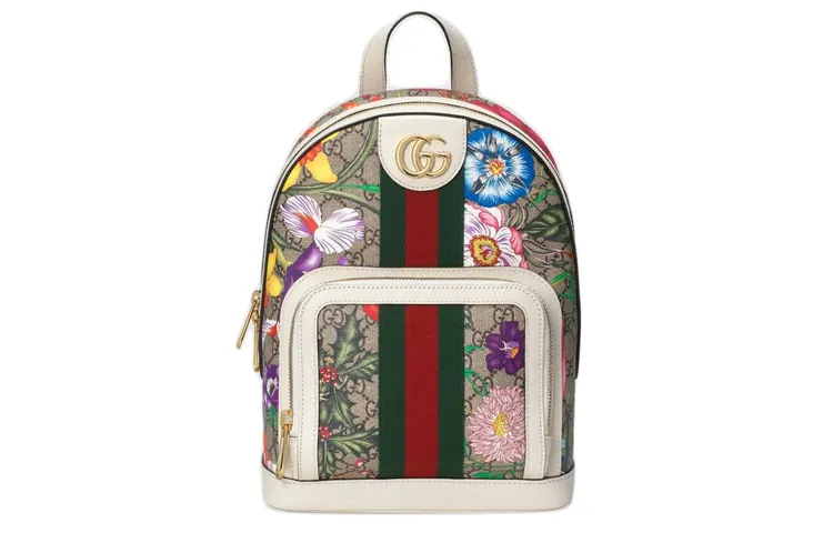 GUCCI Ophidia Canvas With Leather Backpack Small Women's Ebony/White/Multicolor