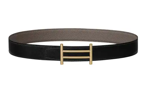 HERMES Rider Leather Belts Women's Black/Tin Gray