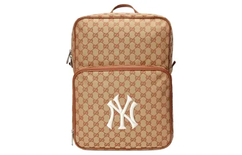 GUCCI Canvas With Leather Backpack Unisex Beige