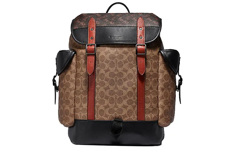 COACH Hitch Canvas With Leather Travel Bag Backpack Men's Brown Multicolor