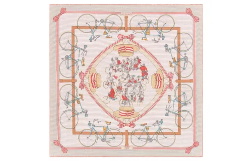 HERMES Scarves Unisex Garnet Red/Beige/Blue