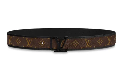 LOUIS VUITTON Canvas Leather Belts Men's Black/Brown Width 4cm