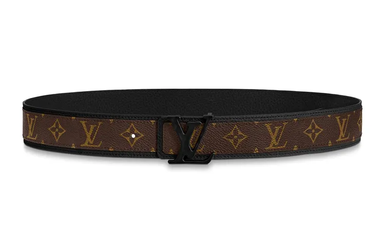 LOUIS VUITTON Canvas Leather Belts Men's Black/Brown Width 4cm