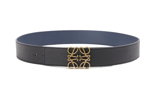 LOEWE Cow Leather Belts Men's Black/Sea Blue Width 4cm