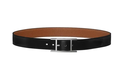 HERMES Quentin Calfskin Leather Belts Men's Width 3.2cm