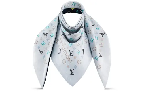 LOUIS VUITTON Game On Mulberry Silk Wool Shawl Women's Blue