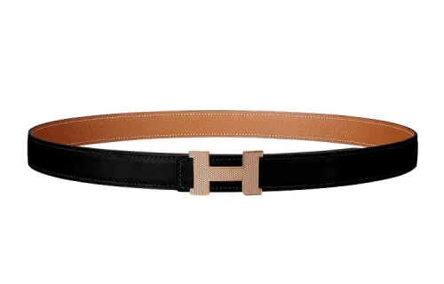HERMES Calfskin, Rose Gold Plated Leather Belts Women's Width 2.4cm