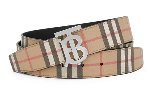 Burberry Canvas Leather Belts Men's Beige Width 3.5cm