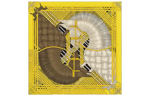 HERMES Scarves Unisex Fresh Yellow/Cream/Brown Towel