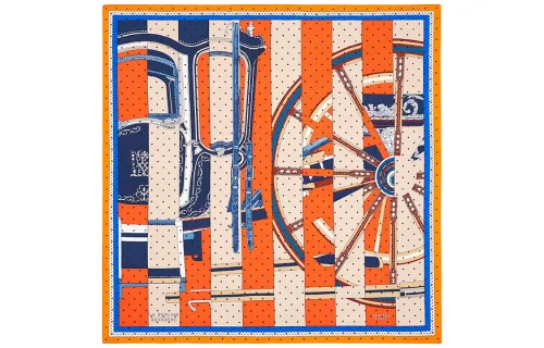 HERMES Stripes Edition Berlin Carriage Scarves Women's Orange