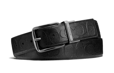 COACH Wide Signature Reversible Leather Belt Black
