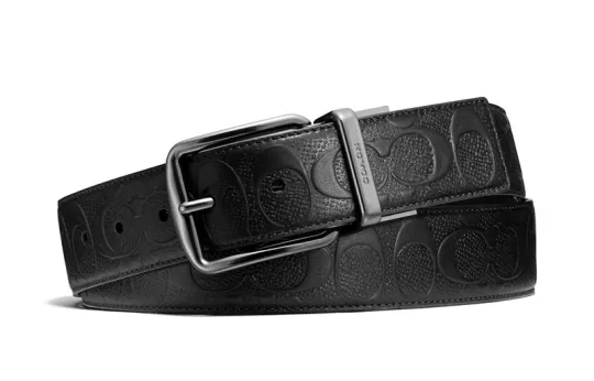 COACH Wide Signature Reversible Leather Belt Black