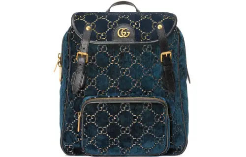 GUCCI Velvet With Leather Backpack Small Unisex Dark Blue
