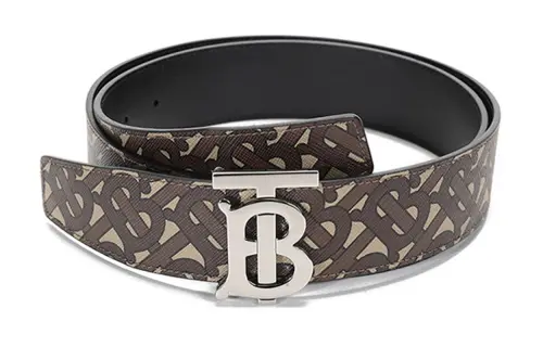 Burberry Canvas Leather Belts Men's Black/Mahler Brown Width 4cm