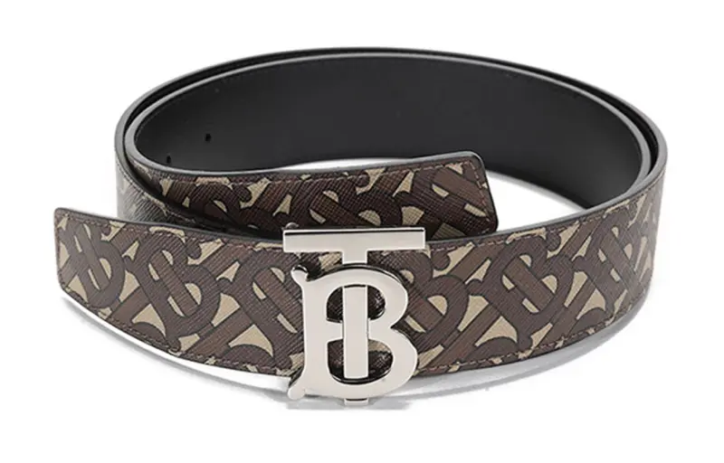 Burberry Canvas Leather Belts Men's Black/Mahler Brown Width 4cm