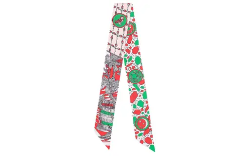 HERMES Scarves Women's Red/Rose Pink/Green
