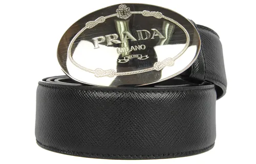 PRADA Cow Leather Belts Women's Black Width 3.2cm