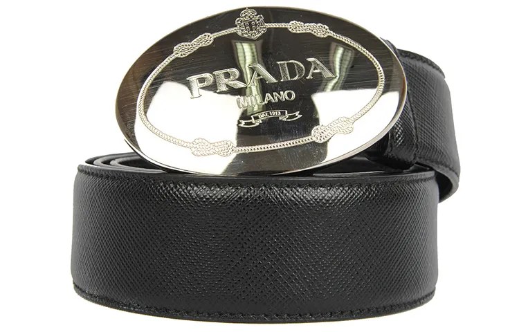 PRADA Cow Leather Belts Women's Black Width 3.2cm