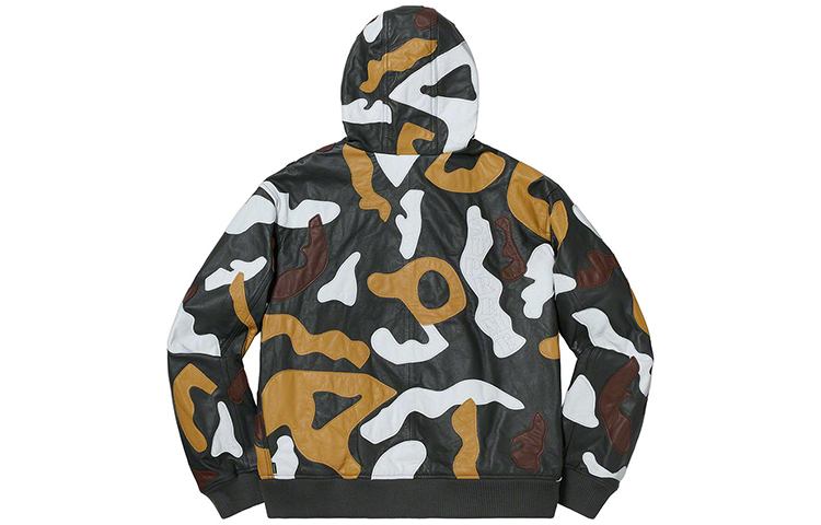 Куртка Supreme FW19 Week 12 Camo Leather Hooded Jacket Green Camo (зеленый камуфляж) — фото 2