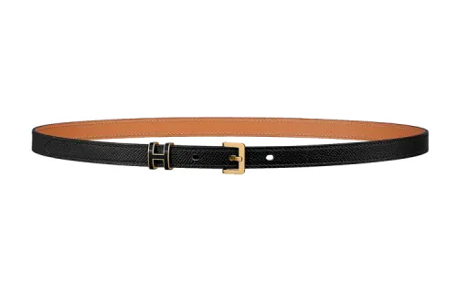 HERMES POP H Calfskin Leather Belts Women's Black Width 1.5cm