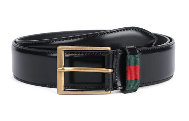 GUCCI Cow Leather Belts Unisex Black 3.5cm