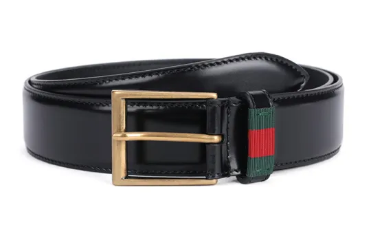 GUCCI Cow Leather Belts Unisex Black 3.5cm