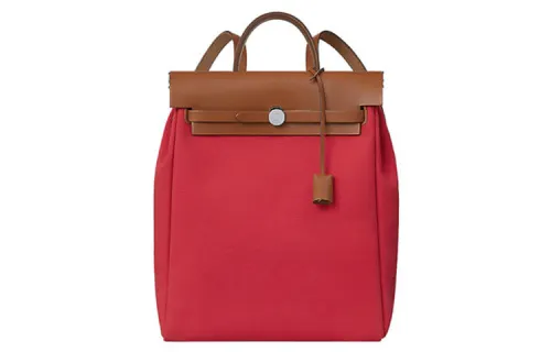 HERMES Herbag Zip Officier Canvas With Hunter Cow Leather Carry Backpack Women's Brown/Red