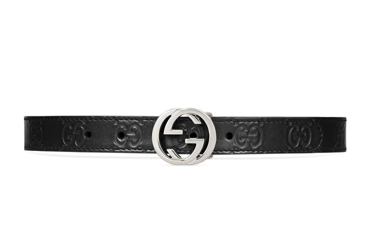 GUCCI Interlocking G Cow Leather Belts Kids' Black Width 2cm