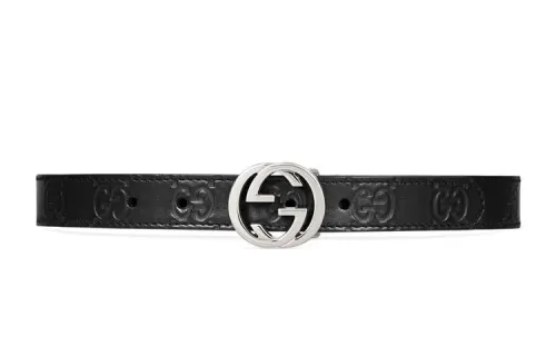 GUCCI Interlocking G Cow Leather Belts Kids' Black Width 2cm