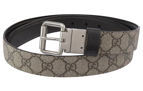 GUCCI Cow Leather Belts Men's Gray Width 3cm