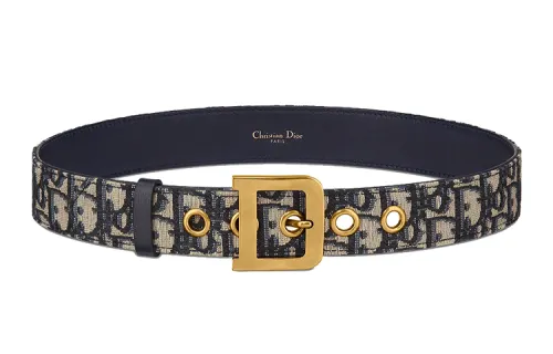 DIOR Calfskin, Metal Leather Belts Women's Blue Width 3.5cm
