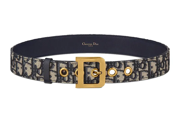 DIOR Calfskin, Metal Leather Belts Women's Blue Width 3.5cm