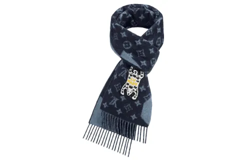 LOUIS VUITTON LV2 Collection Cashmere Knit Scarves Men's Black Blue