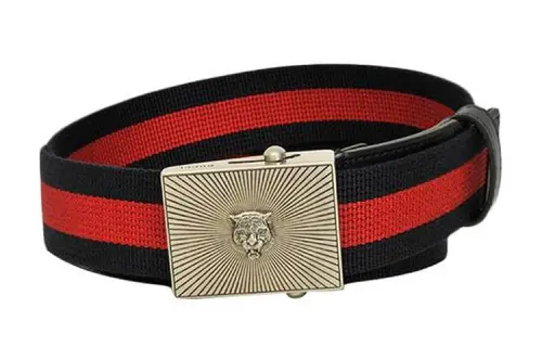 GUCCI Metal Leather Belts Men's Red Width 3.5cm