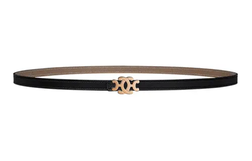 HERMES Calfskin Leather Belts Women's Black/Elephant Gray Width 1.3cm