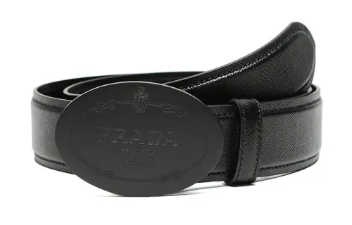 PRADA Leather Plate Buckle Style Men's Width 3.5cm