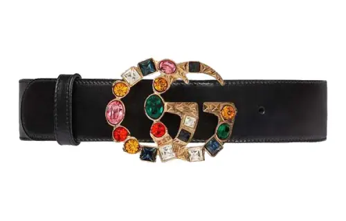 GUCCI Leather Belt With Crystal Double G Buckle