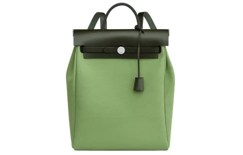 HERMES Herbag Zip Office Canvas With Hunter Cow Leather Carry Backpack Unisex Green/Black