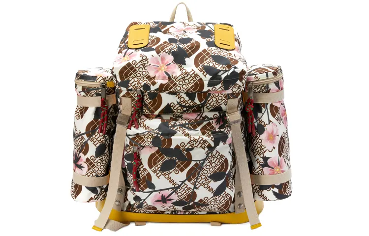 GUCCI The North Face Collaboration Nylon With Leather Double Pocket Backpack Unisex White