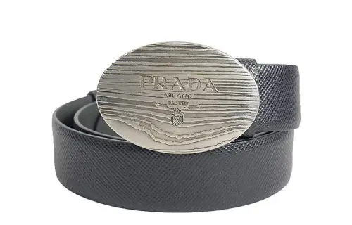 PRADA Leather Belts Men's Black Width 3.5cm