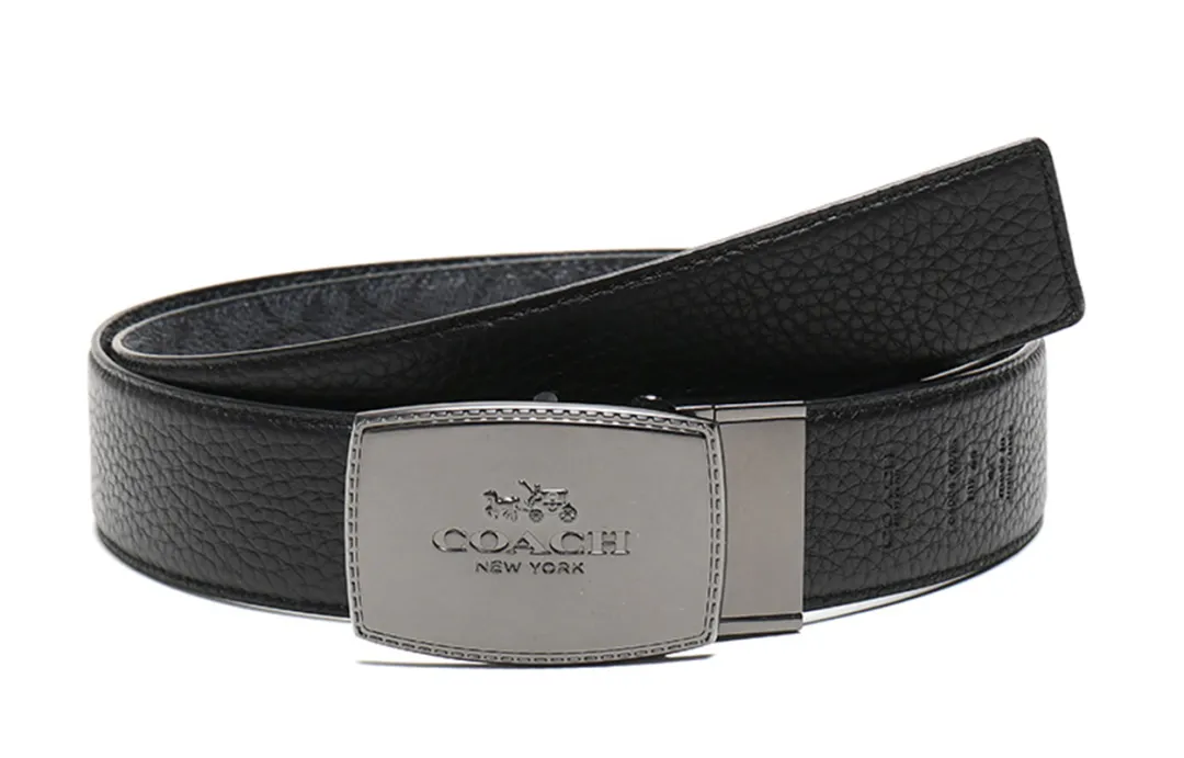 COACH Coated Canvas With Leather Belts Men's Carbon Gray/Black Width 3.7cm