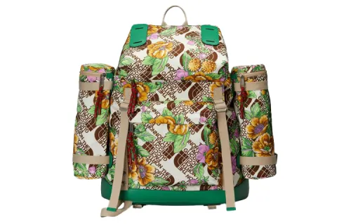 GUCCI The North Face Collaboration Nylon With Leather Double Pocket Backpack Unisex White & Brown & Yellow