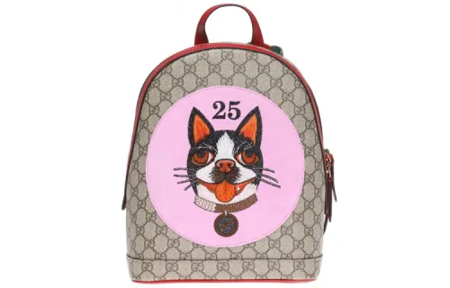 GUCCI Canvas With Leather Backpack Regular Women's Ebony/Pink/Red