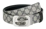 GUCCI PVC Leather Belts Men's Gray Width 4cm