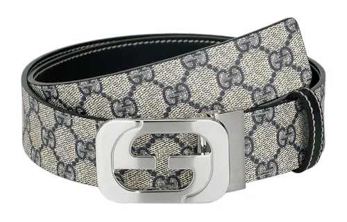 GUCCI PVC Leather Belts Men's Gray Width 4cm