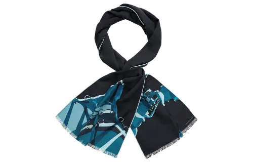 HERMES Knit Scarves Unisex Marine Blue